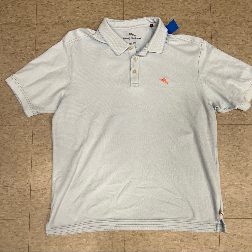 Tommy Bahama Light Blue Polo with Orange Fish Logo